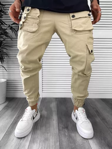 Pantaloni de trening cargo, bej, conici Y310 120-4
